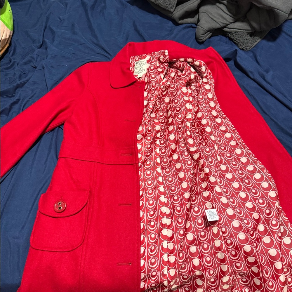 Tulle Red Trench Coat with Patterned Lining